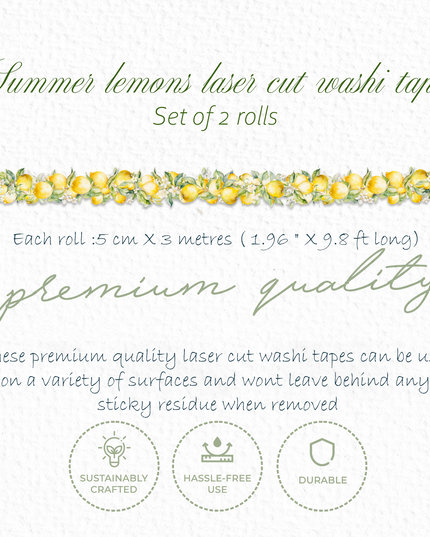 Summer lemons laser cut washi tape. Set of 2 rolls