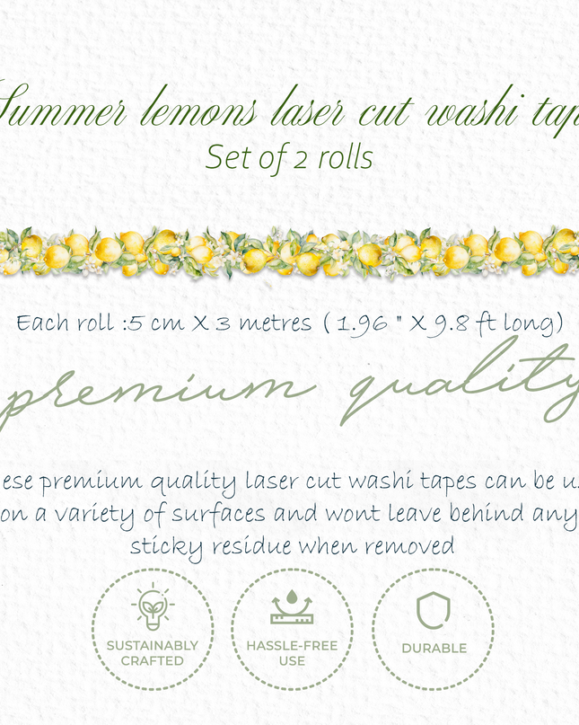 Summer lemons laser cut washi tape. Set of 2 rolls