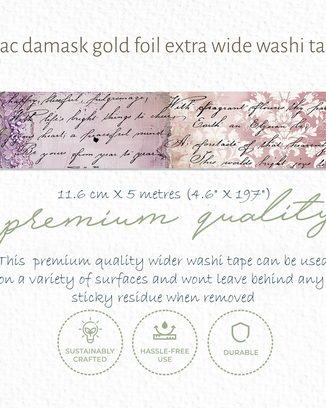 Lilac damask gold foil extra wide washi tape