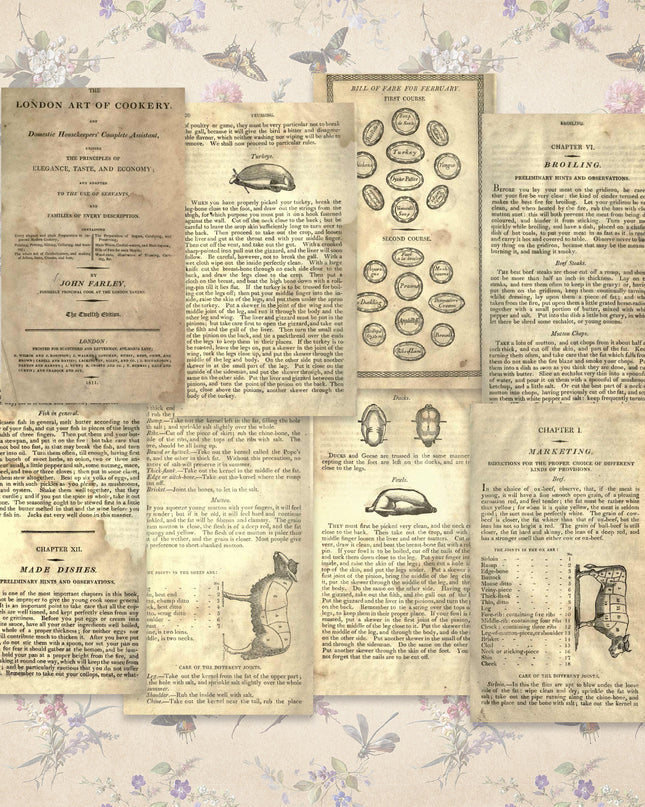 📃The London Art of Cookery by John Farley 1811 - Jane Austen Regency era cook book pages for scrapbooking and journaling
