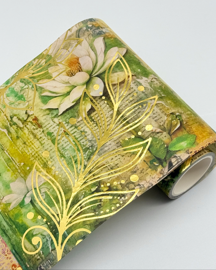 Lotus floral collage gold foil extra wide washi tape