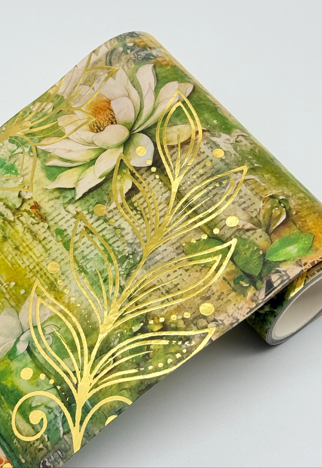 Lotus floral collage gold foil extra wide washi tape