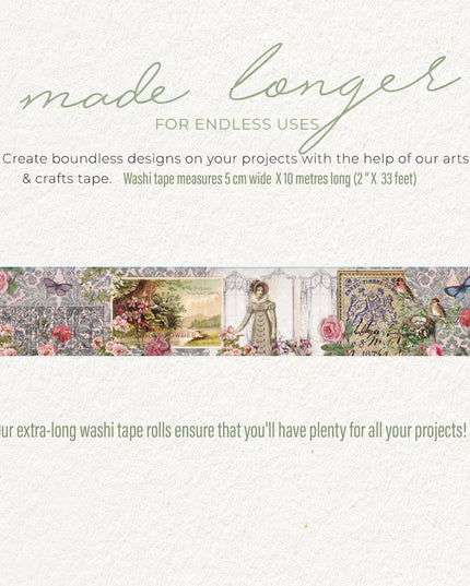 Jane Austen Lavender Garden Washi Tape – 5 cm Wide, Extra Long (10 Meters)