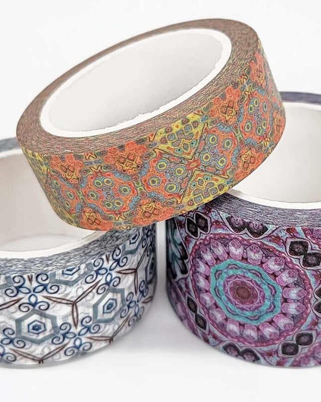 Colorful Mandalas Pattern washi Tapes Set of Extra Long Rolls for scrapbooks, Crafts and journals. Extra Long washi Tapes 10 Meter / 33 feet per roll