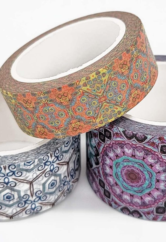 Colorful Mandalas Pattern washi Tapes Set of Extra Long Rolls for scrapbooks, Crafts and journals. Extra Long washi Tapes 10 Meter / 33 feet per roll