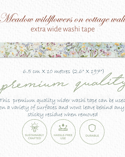 Ruban washi extra large de fleurs sauvages des prés pour les albums, les journaux, la décoration et l'artisanat fait à la main