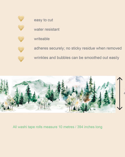 Mountain Forests watercolor extra wide washi tape for crafts, scrapbooks, journals. decorating and wallpaper borders