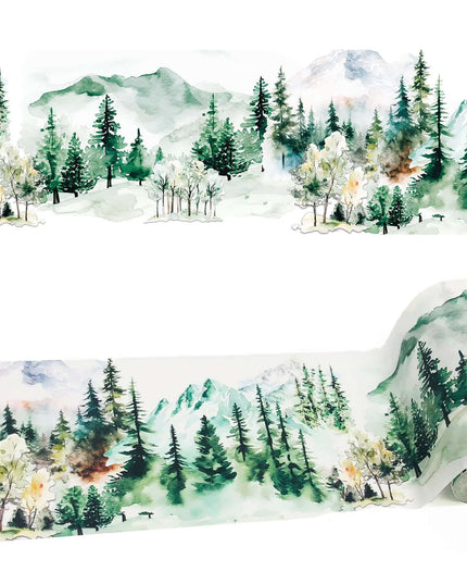 Mountain Forests watercolor extra wide washi tape for crafts, scrapbooks, journals. decorating and wallpaper borders