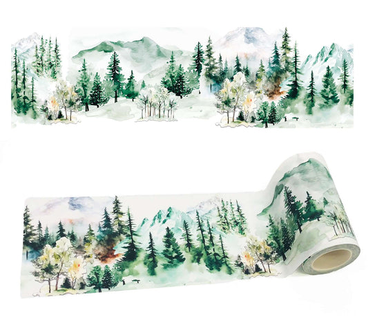 Mountain Forests watercolor extra wide washi tape for crafts, scrapbooks, journals. decorating and wallpaper borders