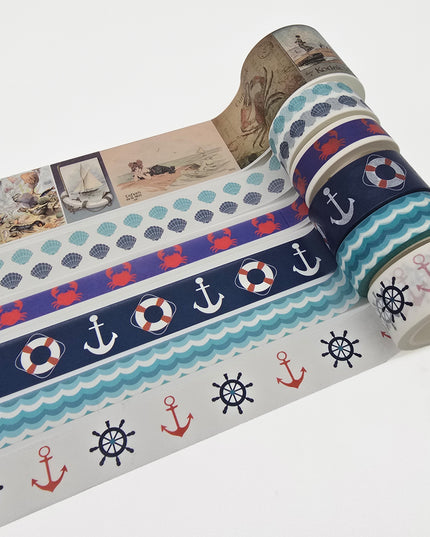 Nautical Sea Theme Washi Tape Set - 5 Rolls Sailboat & Anchor Masking Tape