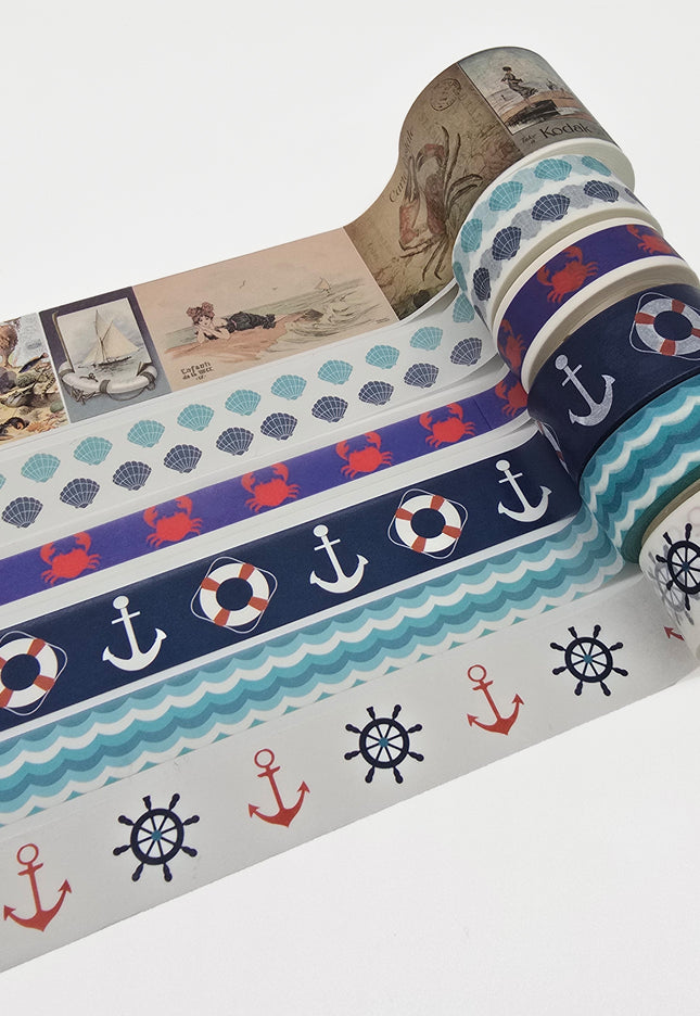 Nautical Sea Theme Washi Tape Set - 5 Rolls Sailboat & Anchor Masking Tape
