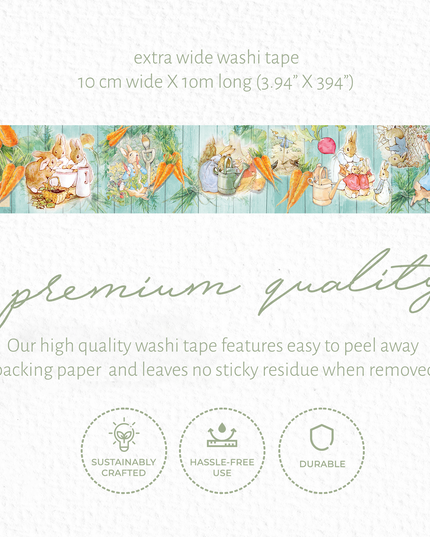 Beatrix Potter's Vintage Peter Rabbit Extra Wide 10cm/ 4 inch washi Tape for scrapbooks, journals, wall decor and crafts