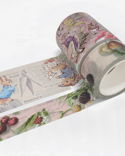 Peter Rabbit washi tapes duo. Set of 2 Beatrix Potter theme scrapbook sticker tapes. Extra long 10 meter / 33 feet tape rolls
