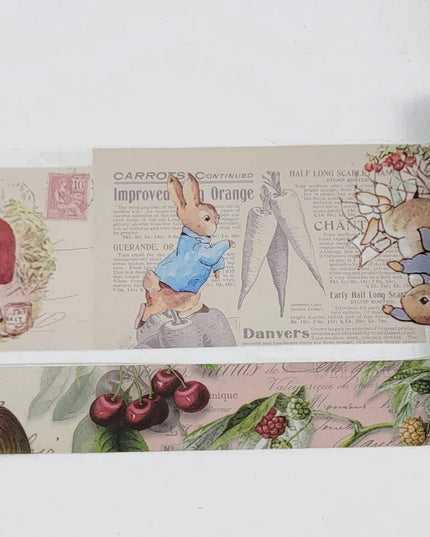 Peter Rabbit washi tapes duo. Set of 2 Beatrix Potter theme scrapbook sticker tapes. Extra long 10 meter / 33 feet tape rolls