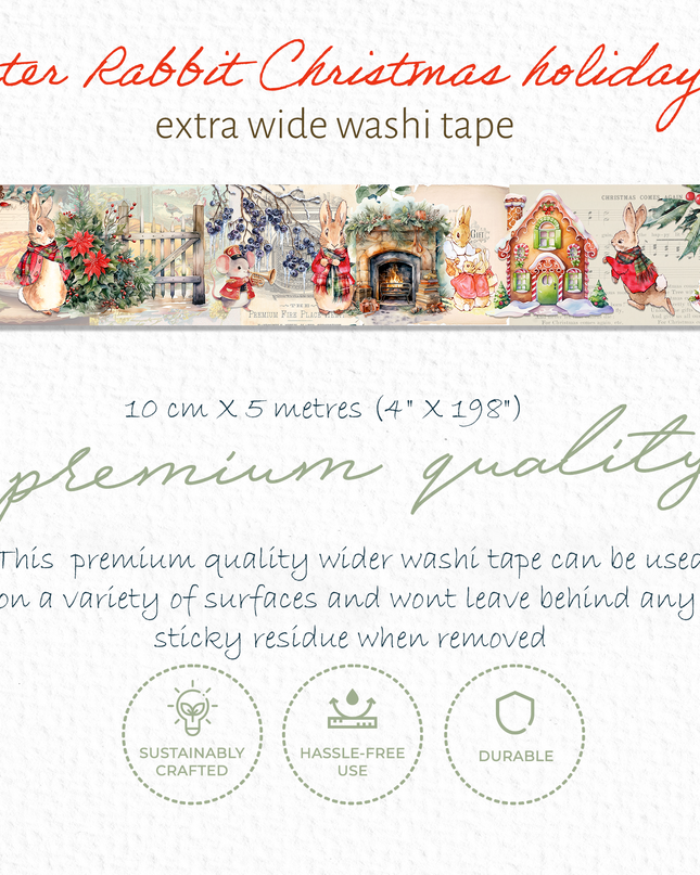 Peter Rabbit - Beatrix Potter- Christmas holiday extra wide washi tape