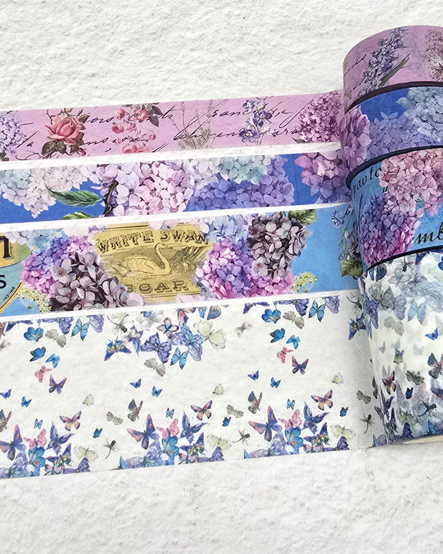 Lavender purple florals and butterflies washi tapes set for scrapbooks, journals, crafts and gifts.