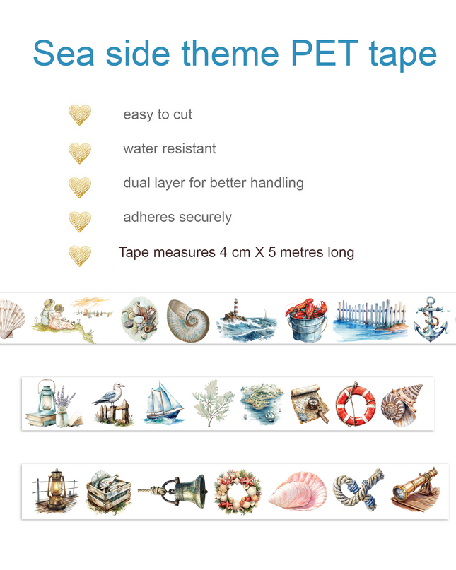 Sea coastal theme PET,/ glitter washi tapes set for scrapbooking, crafts, DIY and decorating (Copy)