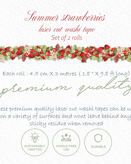 Summer strawberries laser cut washi tape. Set of 2 rolls
