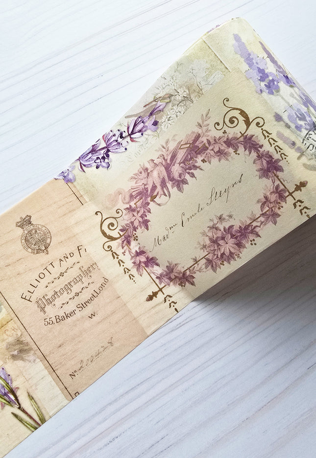 Extra wide washi sticker tape Summer Lavender theme for journals, scrapbooks, planners, decoupage, wall decor and crafts