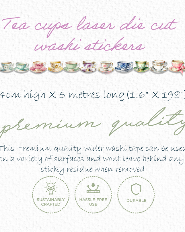 Tea cups laser die cut washi stickers