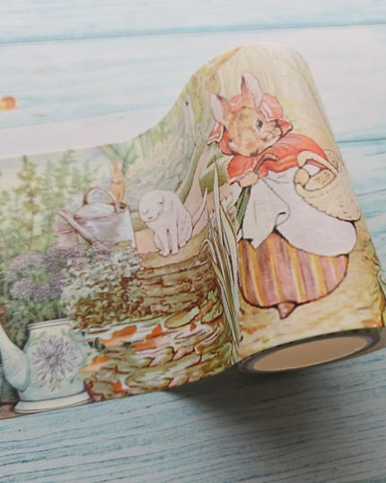 Vintage Peter Rabbit and Tom Kitten Washi Sticker Tape | 4-Inch Extra Wide Decorative Tape for Journals, DIY, and Home Decor