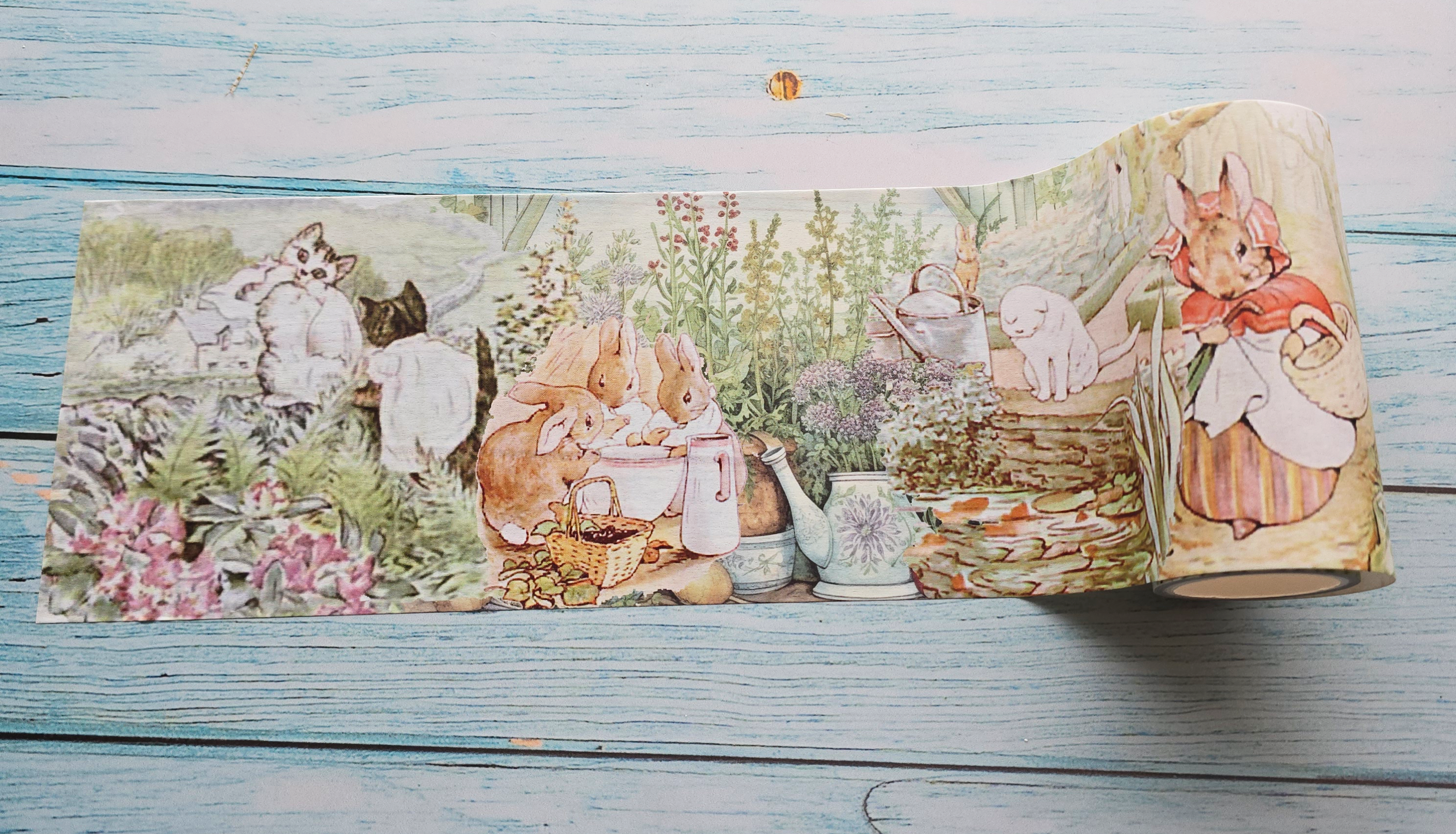 Vintage Peter Rabbit and Tom Kitten Washi Sticker Tape | 4-Inch Extra