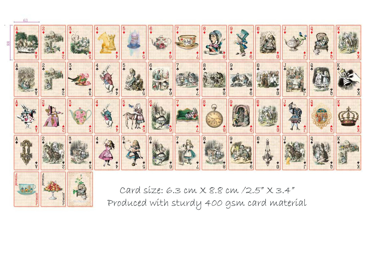 Alice's Adventures in Wonderland set of 2 vintage themed playing cards decks. For tea party games, crafts, decorating, collecting.