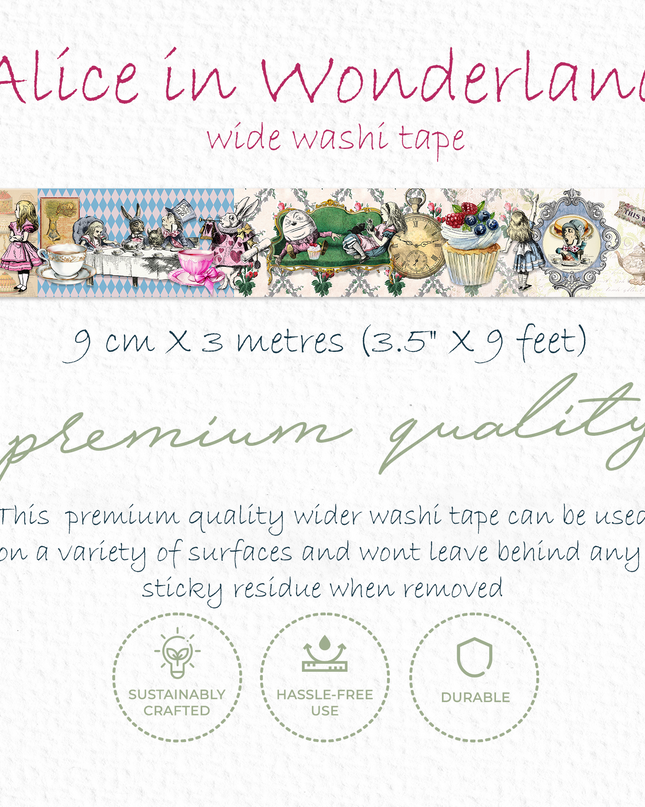 Alice in Wonderland Whimsical washi Tape (Extra Wide) for scrapbooks, crafts and decorating