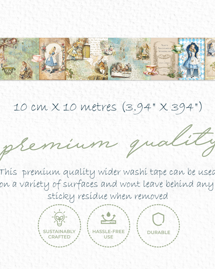 Alice in Wonderland vintage collage Extra Wide washi sticker tape for scrapbooks, Crafts, journals, DIY Cards Tea Party Decorations