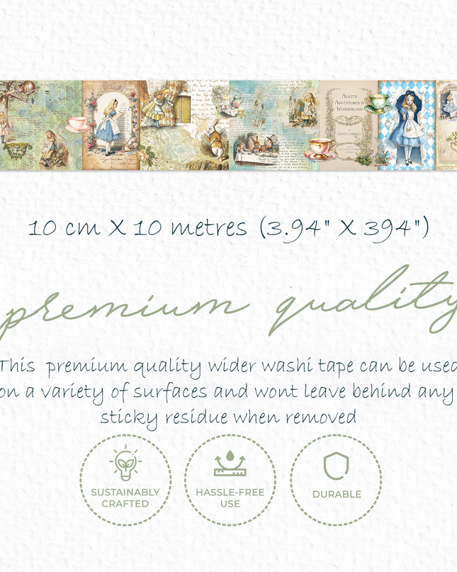 Alice in Wonderland vintage collage Extra Wide washi sticker tape for scrapbooks, Crafts, journals, DIY Cards Tea Party Decorations