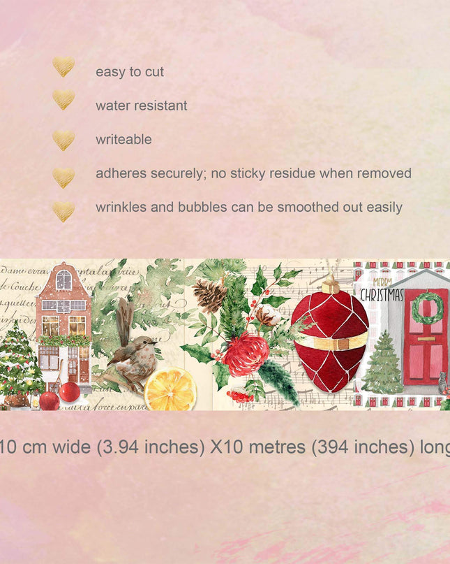 Vintage Christmas Holiday Washi Sticker Tape -extra wide tape