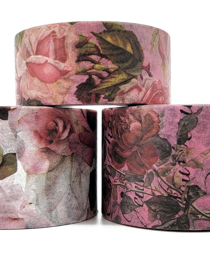 Vintage Roses Washi Tapes Set of 3 rolls for Scrapbooks, Journals, Gift Wrapping and Decorating