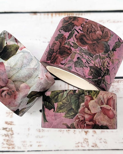 Vintage Roses Washi Tapes Set of 3 rolls for Scrapbooks, Journals, Gift Wrapping and Decorating