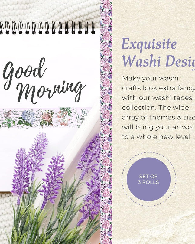 Vintage purple florals wash tapes set featuring hydrangea, lavender, roses and lilacs