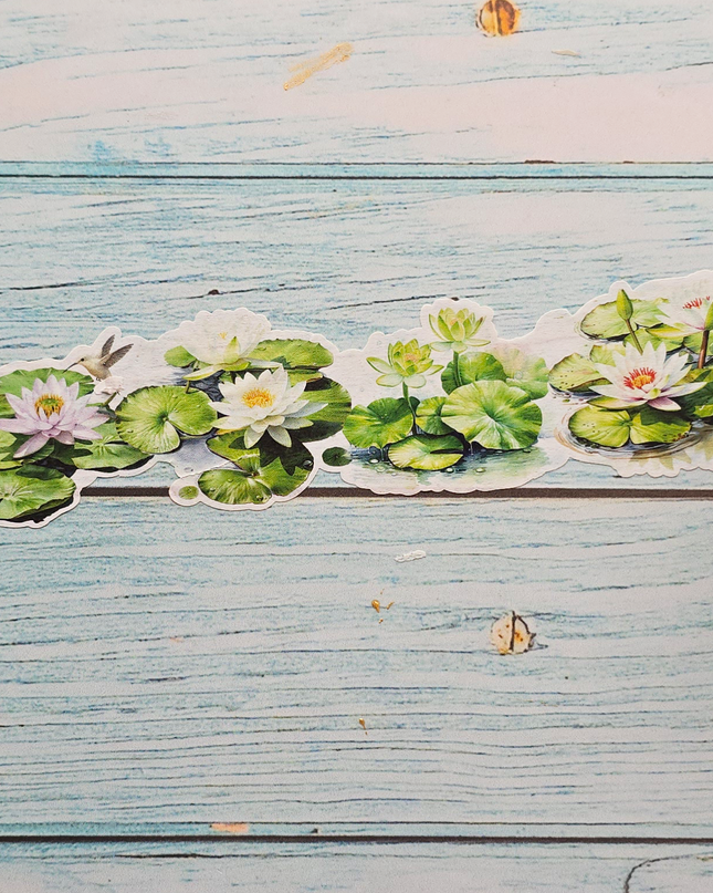 Water Lilies Laser-Cut Washi Tape – Premium Floral Die-Cut Masking Tape for Journaling, Scrapbooking, and DIY Crafts (4.5cm x 5m)