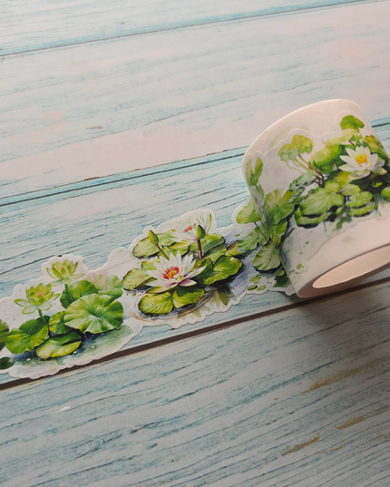 Water Lilies Laser-Cut Washi Tape – Premium Floral Die-Cut Masking Tape for Journaling, Scrapbooking, and DIY Crafts (4.5cm x 5m)