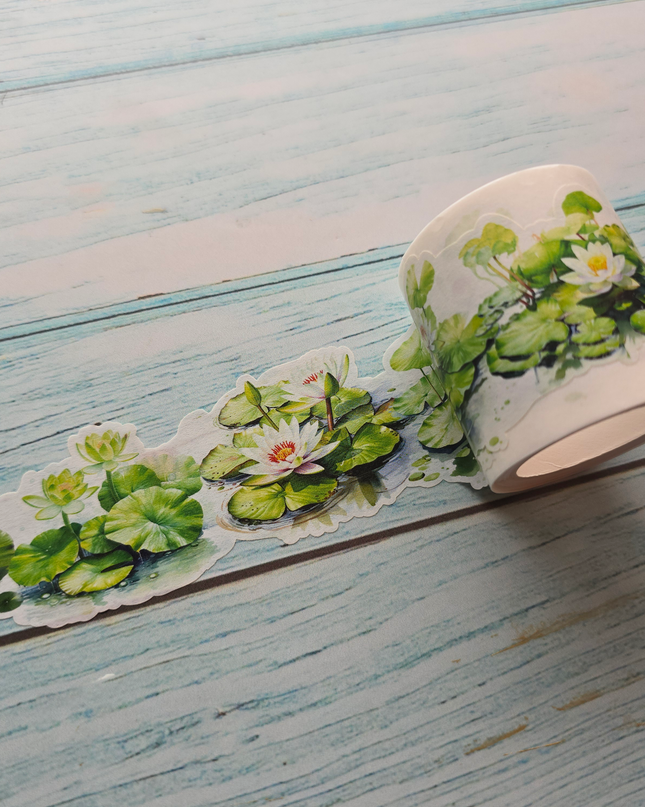Water Lilies Laser-Cut Washi Tape – Premium Floral Die-Cut Masking Tape for Journaling, Scrapbooking, and DIY Crafts (4.5cm x 5m)