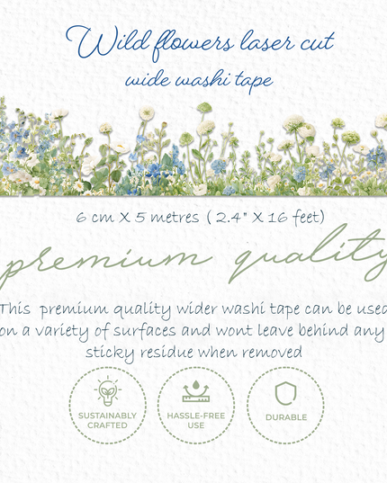 Wild flowers laser cut wide washi tape for scrapbooks, journals, borders