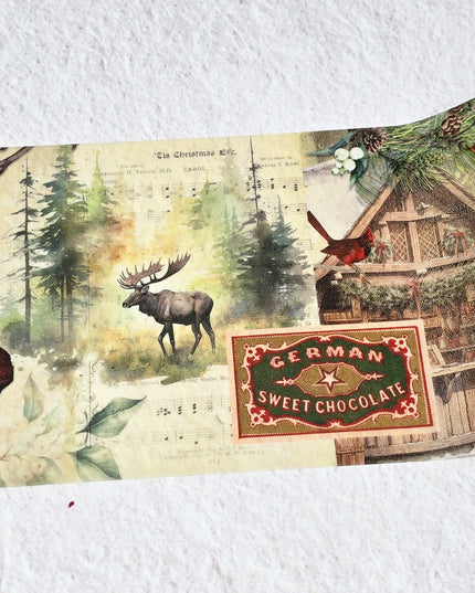 Ruban adhésif washi extra large vintage de Noël à Paris. Extra-long 10 mètres pour la décoration, le découpage, l'artisanat, la bordure de papier peint temporaire