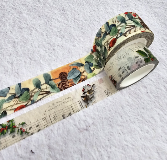 Vintage Christmas Glitter washi tapes set for journals, scrapbook, crafts, gift wrapping and decorating